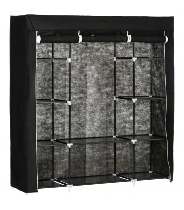 Fabric Wardrobe Portable Wardrobe with 10 Shelves 1 Hanging Rail Black