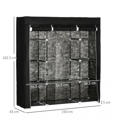 Fabric Wardrobe Portable Wardrobe with 10 Shelves 1 Hanging Rail Black