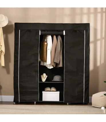 Fabric Wardrobe Portable Wardrobe with 10 Shelves 1 Hanging Rail Black