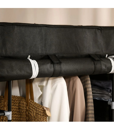Fabric Wardrobe Portable Wardrobe with 10 Shelves 1 Hanging Rail Black