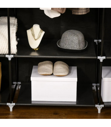 Fabric Wardrobe Portable Wardrobe with 10 Shelves 1 Hanging Rail Black