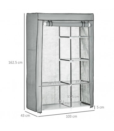 Fabric Wardrobe Portable Wardrobe with 6 Shelves 1 Hanging Rail Light Grey