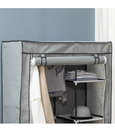 Fabric Wardrobe Portable Wardrobe with 6 Shelves 1 Hanging Rail Light Grey