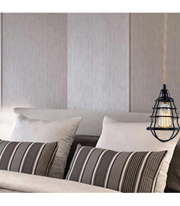 Pendant Lamp Black Metal + Fabric 20x20x30cm 1kg E27 Fitting Home Lighting