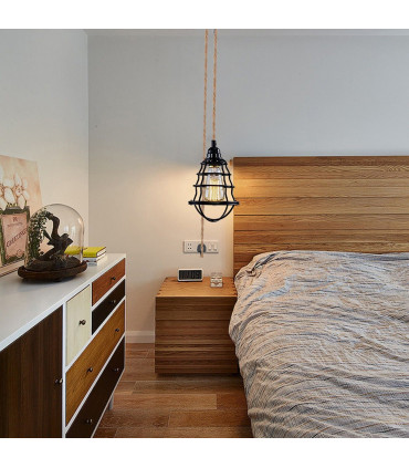 Pendant Lamp Black Metal + Fabric 20x20x30cm 1kg E27 Fitting Home Lighting