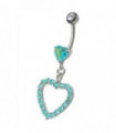 Fancy  Jeweled Heart Dangling Navel body Jewelry