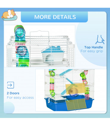 Five-Level Hamster Cage w/ Tubes, Water Bottle, Exercise Wheel, Ramps - Blue