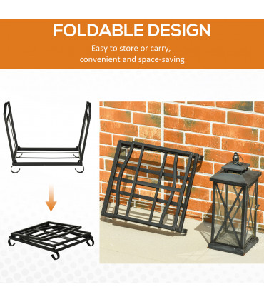 Firewood Log Rack Log Holder Wood Storage Rack with Scrolls Foldable In Outdoors