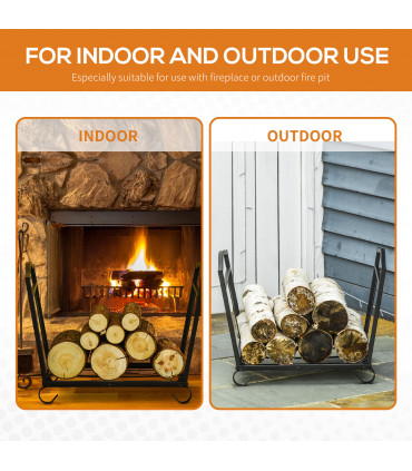 Firewood Log Rack Log Holder Wood Storage Rack with Scrolls Foldable In Outdoors