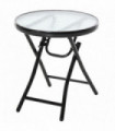 Glass Folding Garden Table Round Foldable Table with Safety Buckle
