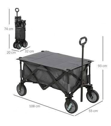 Folding Garden Trolley Dark Grey Steel Oxford Cloth 108L x 55W x 93H cm