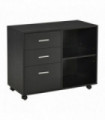 Storage Cabinet 3 Drawers 2 Shelves 4 Wheels Office Black Particle Board