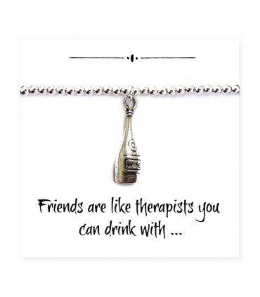 Friends Funny Wine Bottle Charm Bracelet on Message Card