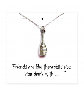 Necklace charm wine bottle 28 x 6mm Silver Plated Friends Funny on Message Card