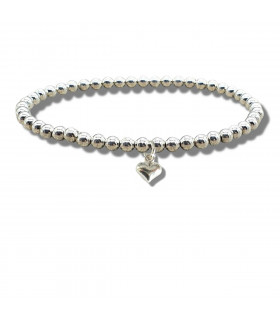 Girls Mini Puff Heart Silver Beaded Bracelet