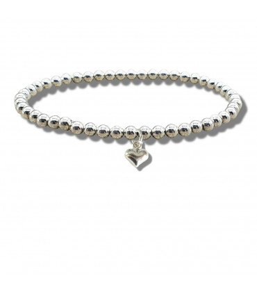 Girls Mini Puff Heart Silver Beaded Bracelet