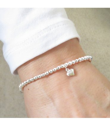 Girls Mini Puff Heart Silver Beaded Bracelet