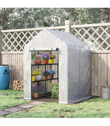 Greenhouse 143cmx143cmx195cm Green PE Cover 2 Tier Shelf Outdoor Gardening