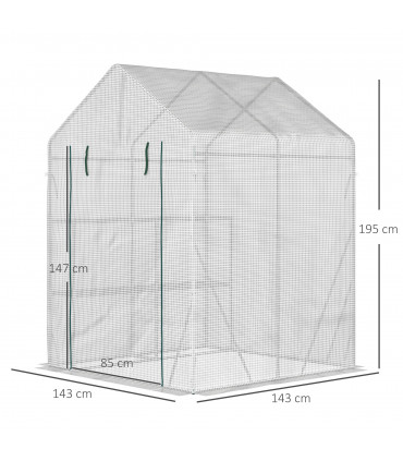 Greenhouse 143cmx143cmx195cm Green PE Cover 2 Tier Shelf Outdoor Gardening