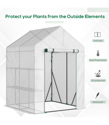 Greenhouse 143cmx143cmx195cm Green PE Cover 2 Tier Shelf Outdoor Gardening