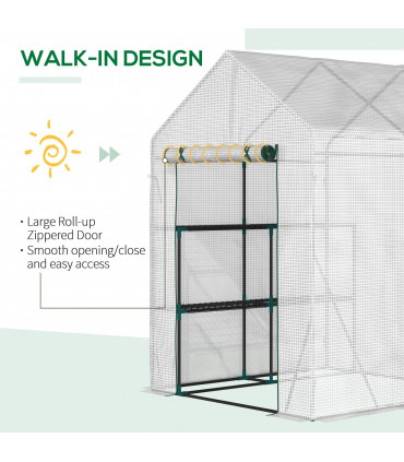 Greenhouse 143cmx143cmx195cm Green PE Cover 2 Tier Shelf Outdoor Gardening