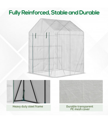 Greenhouse 143cmx143cmx195cm Green PE Cover 2 Tier Shelf Outdoor Gardening