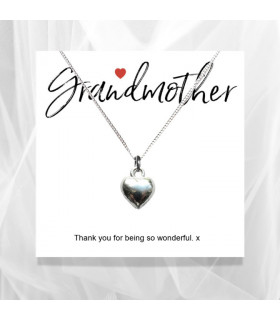 Necklace Silver 16 inches Grandmother Message Card with Heart Necklace