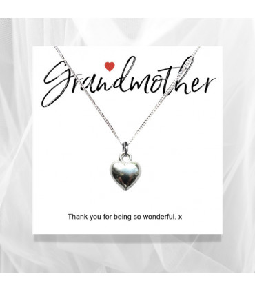Necklace Silver 16 inches Grandmother Message Card with Heart Necklace