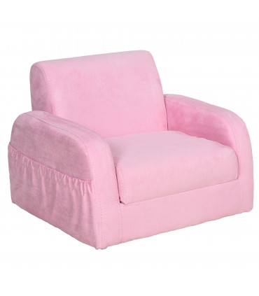 HOMCOM 2 In 1 Kids Armchair Sofa Bed Fold Out Padded Wood Frame Bedroom Pink