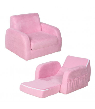 HOMCOM 2 In 1 Kids Armchair Sofa Bed Fold Out Padded Wood Frame Bedroom Pink