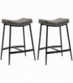 Breakfast Bar Stools Set of 2 Grey Upholstered Barstools w/ Curved Seat