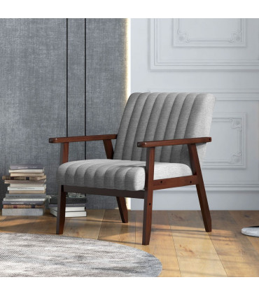 Grey Linen Upholstered Accent Chair