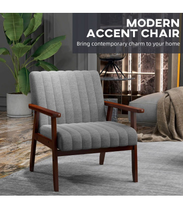 Grey Linen Upholstered Accent Chair