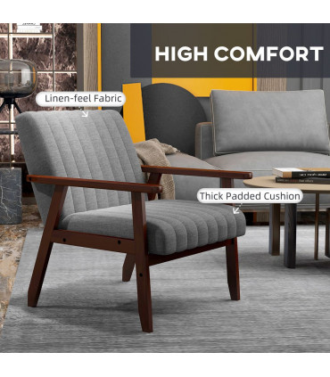 Grey Linen Upholstered Accent Chair