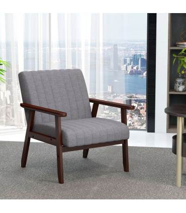 Grey Linen Upholstered Accent Chair