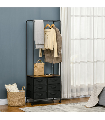 Clothes Rack Hanging Clothes Rail 6 Fabric Drawers 172.5H x 63.5L x 40Wcm Black