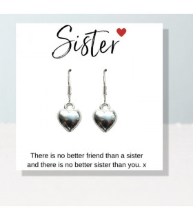 Heart Earrings & Sister Message Card