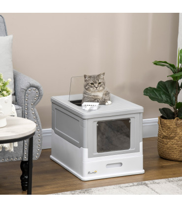 Hooded Cat Litter Box, Portable Pet Toilet, W/ Scoop, Tray, Grey Pawhut