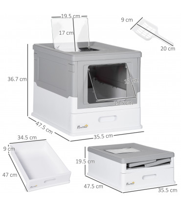 Hooded Cat Litter Box, Portable Pet Toilet, W/ Scoop, Tray, Grey Pawhut