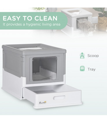 Hooded Cat Litter Box, Portable Pet Toilet, W/ Scoop, Tray, Grey Pawhut