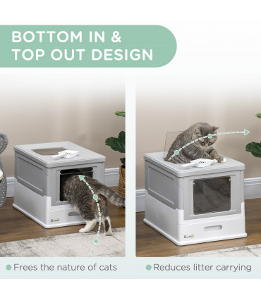 Hooded Cat Litter Box, Portable Pet Toilet, W/ Scoop, Tray, Grey Pawhut