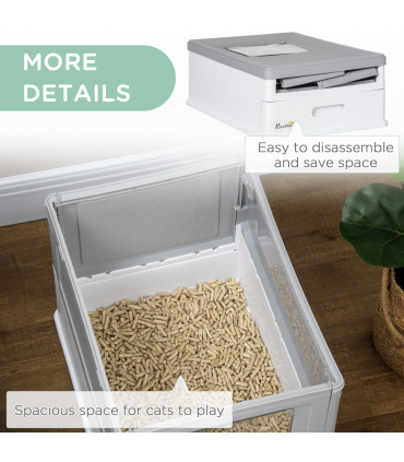 Hooded Cat Litter Box, Portable Pet Toilet, W/ Scoop, Tray, Grey Pawhut