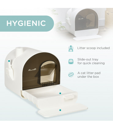 Cat Litter Tray Hooded Kitten Toilet w/ Scoop, Filter, Flap Door 43 x 44 x 47cm