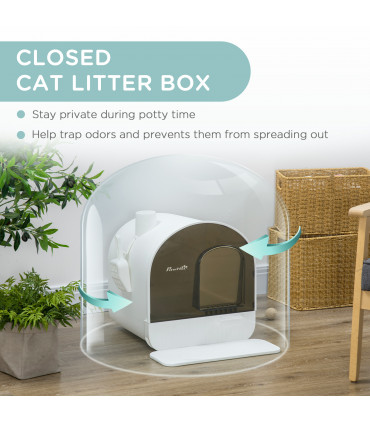 Cat Litter Tray Hooded Kitten Toilet w/ Scoop, Filter, Flap Door 43 x 44 x 47cm