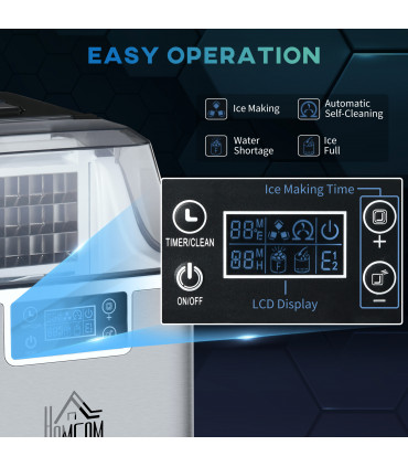 Ice Maker Machine Counter Top Silver 20kg in 24 Hrs 37.1H x 25.2L x 36Wcm