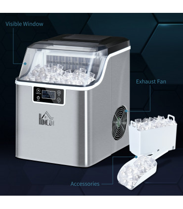 Ice Maker Machine Counter Top Silver 20kg in 24 Hrs 37.1H x 25.2L x 36Wcm