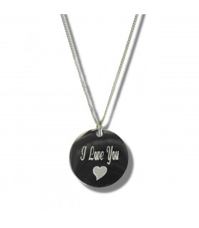 Necklace & Heart Symbol Silver 16 inches I Love You Disc Necklace & Heart Symbol