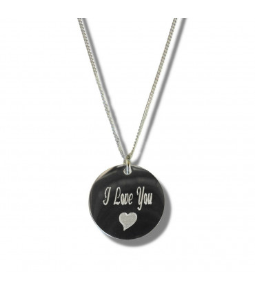 Necklace & Heart Symbol Silver 16 inches I Love You Disc Necklace & Heart Symbol