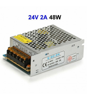 LED Switching Power Supply IP20 DC24V Silver Tone Metal Electronic Parts 48W