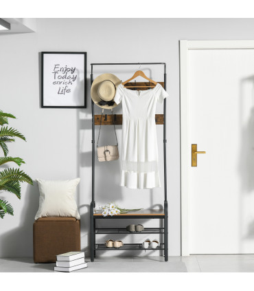 Industrial Coat Rack Stand with 8 Hooks Hangers Storage Cabinet Brown